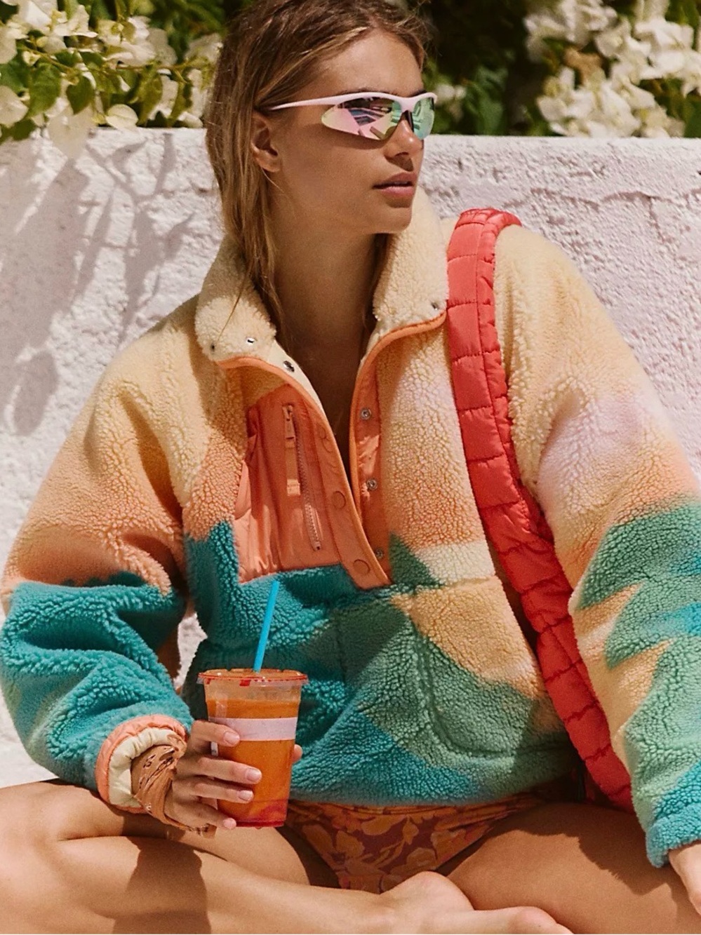 Free People Multicolor Sherpa Pullover Jacket - Pink, Purple, Peach - Picture 14 of 16